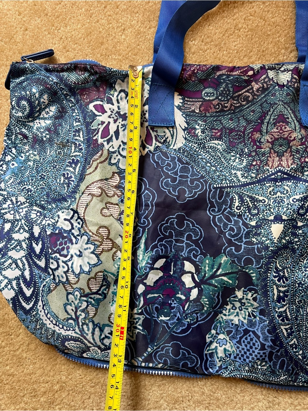 Chico's Packable Foldable Travel Tote Bag Paisley Blue Purple Large Expandable - Picture 13 of 13